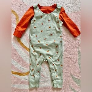 Hanna Andersson Orange-Sleeve Mint One-Piece with Orange Fruit Print